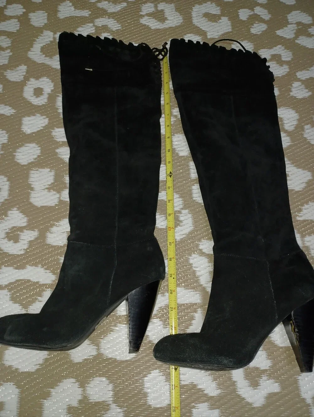 Women’s Black Suede Knee-High Heeled Boots